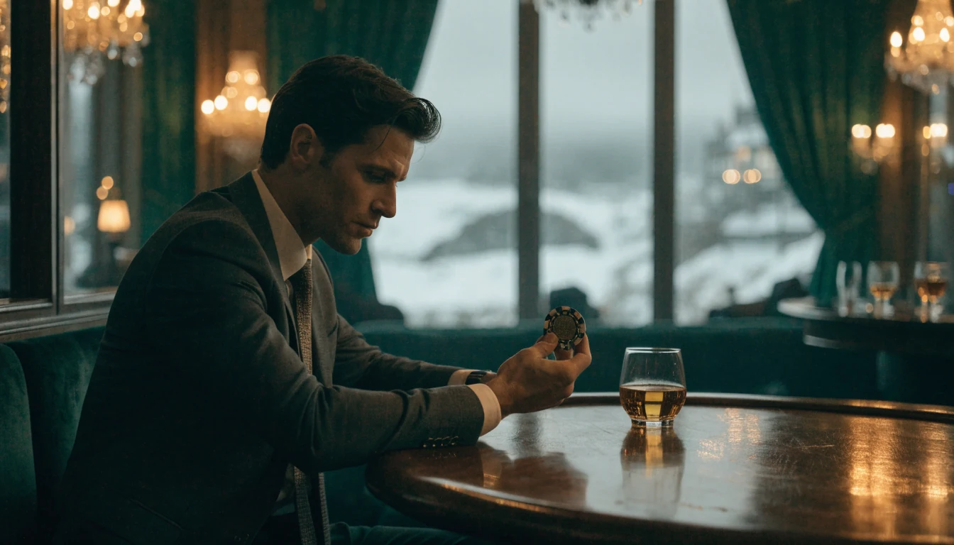 Elegant highroller ved et casino-bord i et luksuriøst norsk spillmiljø